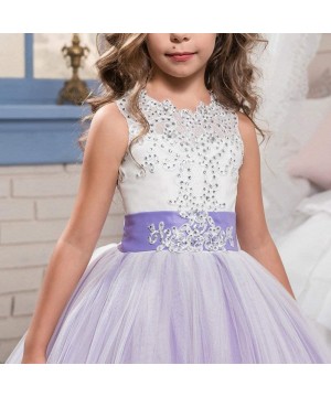 Slips Girls Embroidery Princess Dress Wedding Birthday Party Long Tail Prom Gowns - A-purple - CF18W796SXQ