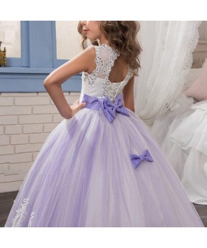 Slips Girls Embroidery Princess Dress Wedding Birthday Party Long Tail Prom Gowns - A-purple - CF18W796SXQ