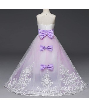 Slips Girls Embroidery Princess Dress Wedding Birthday Party Long Tail Prom Gowns - A-purple - CF18W796SXQ