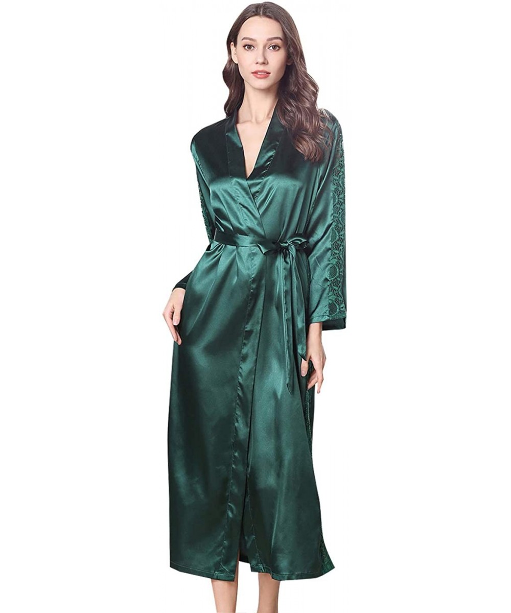 Nightgowns & Sleepshirts 2 Piece Women Satin Nightgowns and Robe Set Sexy Silk Slip Dress Chemise Nightdress - Green - C2193N...