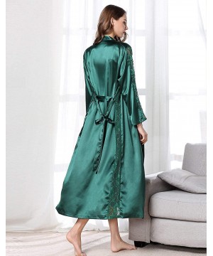 Nightgowns & Sleepshirts 2 Piece Women Satin Nightgowns and Robe Set Sexy Silk Slip Dress Chemise Nightdress - Green - C2193N...