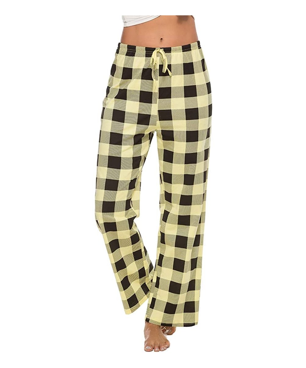 Bottoms Women's Cotton Plaid Pajama Pants Comfy Lounge Sleep Pants - Yellow Black Plaid - C6194OUCGIU