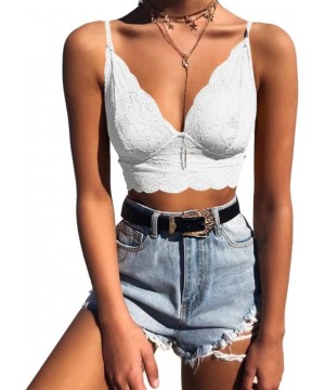 Camisoles & Tanks Sexy Summer Women Bra-Solid Color See-Through Lace Underwear V Neck Camisole Bralette Top White L - White -...