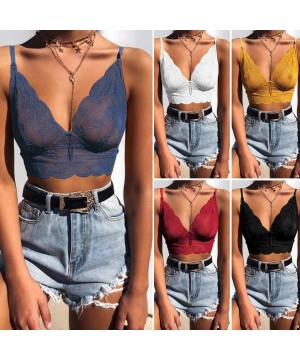 Camisoles & Tanks Sexy Summer Women Bra-Solid Color See-Through Lace Underwear V Neck Camisole Bralette Top White L - White -...