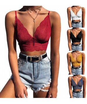 Camisoles & Tanks Sexy Summer Women Bra-Solid Color See-Through Lace Underwear V Neck Camisole Bralette Top White L - White -...