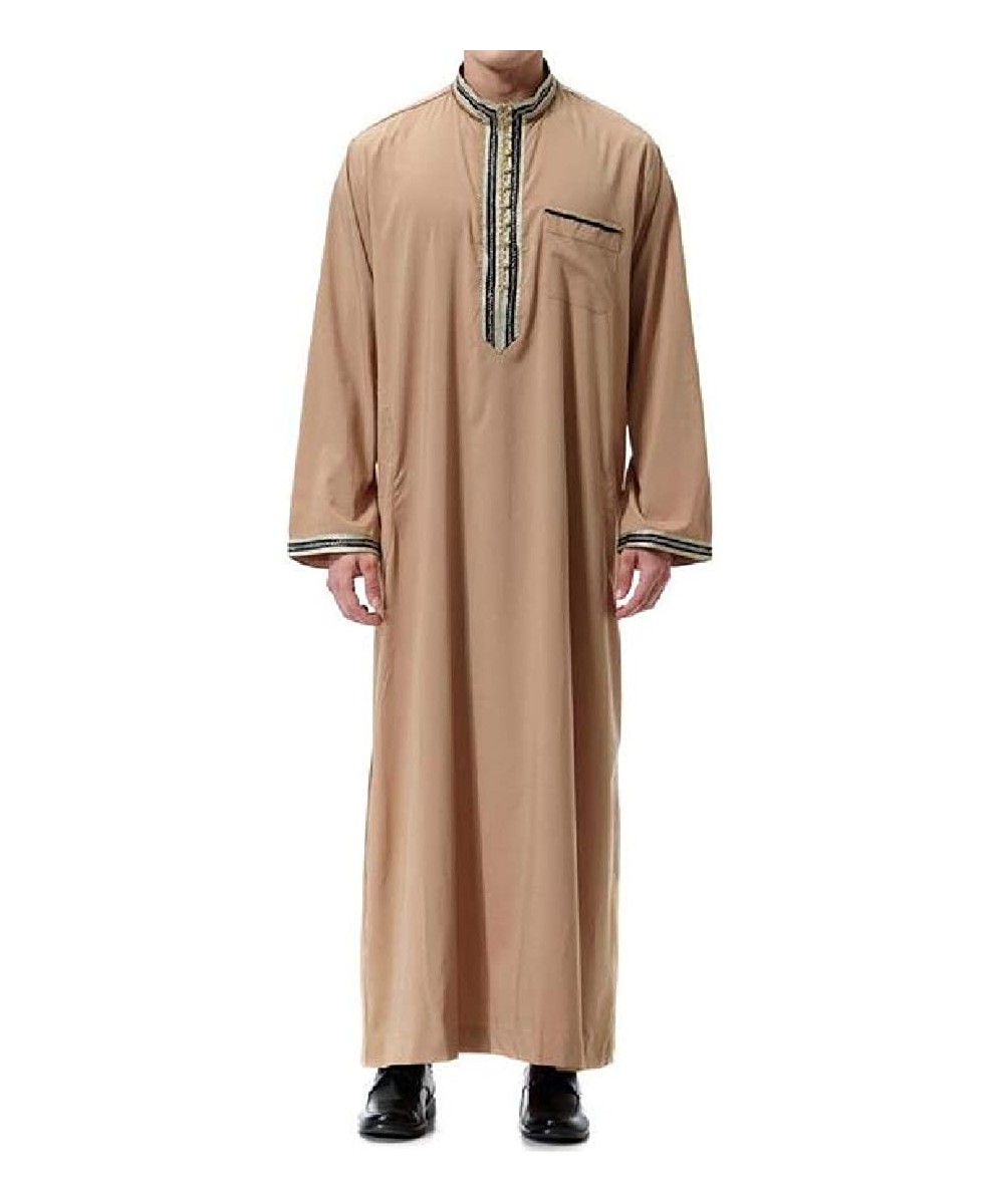 Robes Men's Muslim Middle East Loose Stand Collar Arabic Abaya Arabian Robe - Camel - CR18TRRXXYH