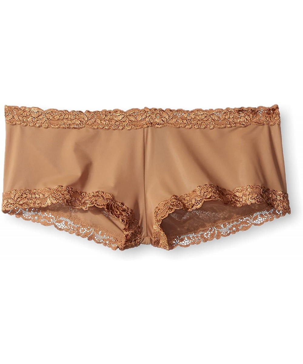 Panties Women's Brown Lace Trim Boyshort Panty - C2121ULYFZZ