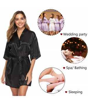 Robes Women's Satin Silk Bride & Bridesmaid Robe Gold Glitter Wedding Party Kimono Robes - Maid of Honor-black - CW18SS8W7XH