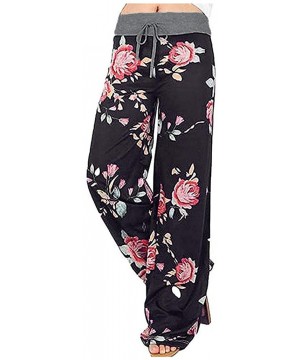 Bottoms Women Comfy Casual Pajama Pants Floral Print Drawstring Lounge Pants Wide Leg - C - CG193XULR30