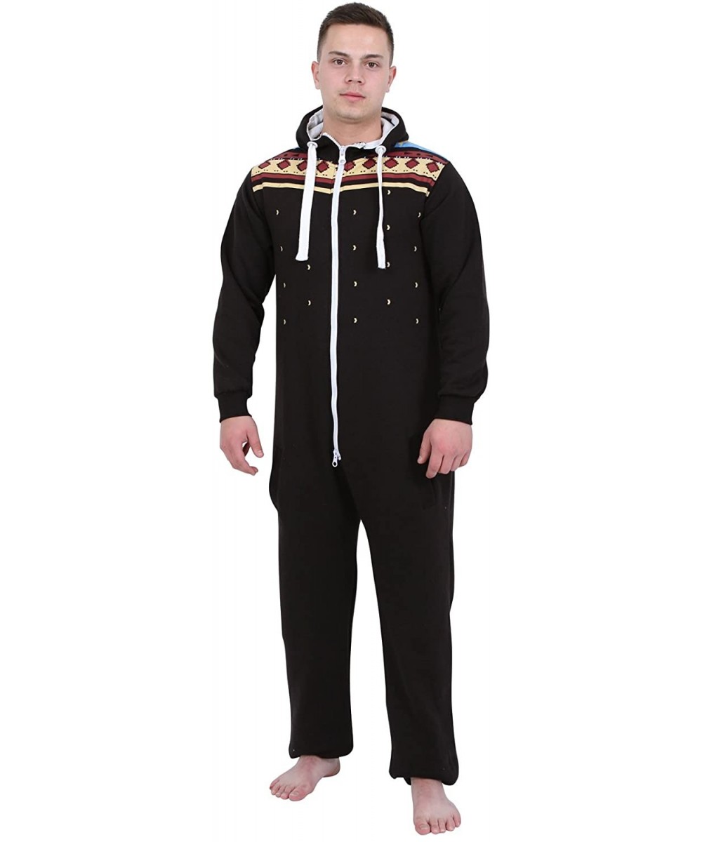 Sleep Sets Mens Aztec Printed Onesie Adult Hooded Jumpsuit Unisex One Piece Non Footed Pajamas - H-azt-black - CJ12CEWJJZZ