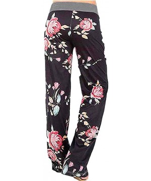 Bottoms Women Comfy Casual Pajama Pants Floral Print Drawstring Lounge Pants Wide Leg - C - CG193XULR30