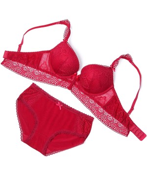 Bras Women's Push Up Bra Set Sexy Lingerie Bra and Panties Lace Underwire Bra - Red - CP1940ECONL