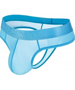 Briefs Sexy Ice Silk Men Bikini Underwear Men's Briefs Lace Panties JM291 - Blue - C818RQUIG85