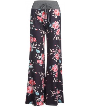 Bottoms Women Comfy Casual Pajama Pants Floral Print Drawstring Lounge Pants Wide Leg - C - CG193XULR30