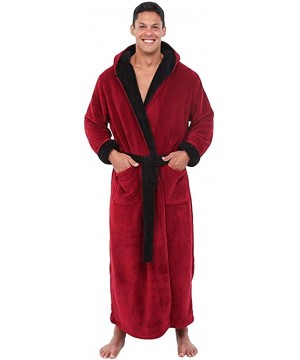 Robes Men's Hooded Robe - Plush Shawl Kimono Bathrobe for Men Shawl Collar Fleece Bathrobe Spa Robe - Red - CX192IDXIE2