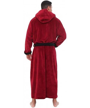 Robes Men's Hooded Robe - Plush Shawl Kimono Bathrobe for Men Shawl Collar Fleece Bathrobe Spa Robe - Red - CX192IDXIE2