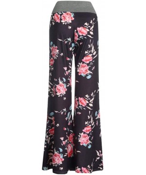 Bottoms Women Comfy Casual Pajama Pants Floral Print Drawstring Lounge Pants Wide Leg - C - CG193XULR30