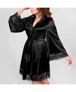 Robes Women's Kimono Satin Robe Satin Lounge Bridesmaids Short Robe Sleepwear - C-black - CV18NC86K43