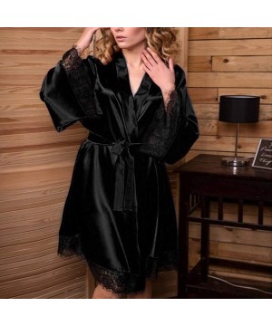 Robes Women's Kimono Satin Robe Satin Lounge Bridesmaids Short Robe Sleepwear - C-black - CV18NC86K43