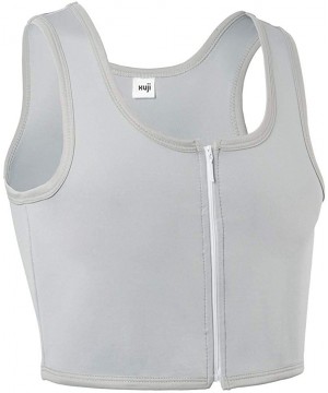 Bustiers & Corsets Women Tomboy FTM Zip Up Elastic Chest Binder Breathable Bamboo Slim Fit Tank Top - Grey - CU19724L9EM