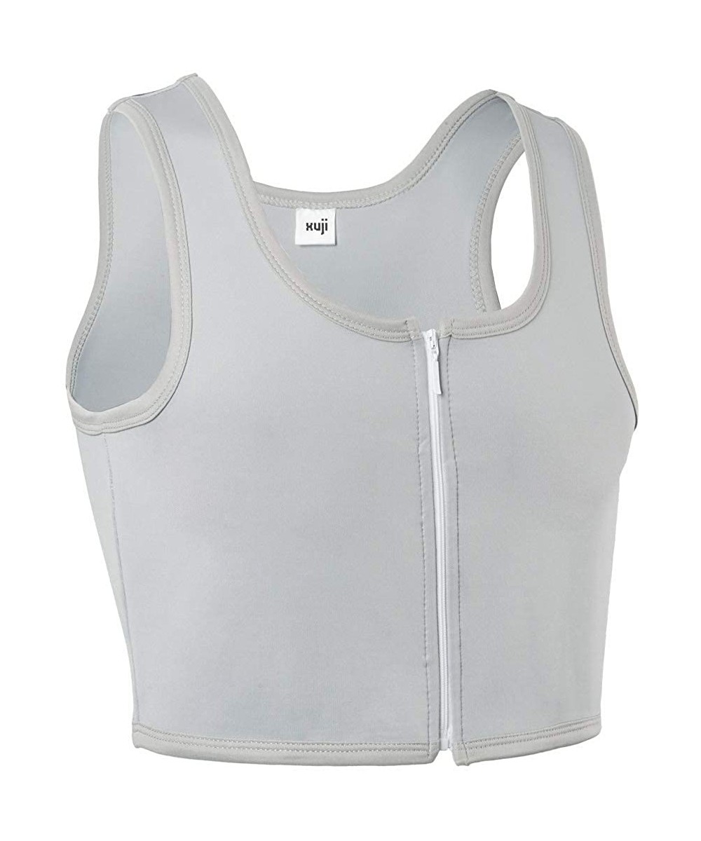 Bustiers & Corsets Women Tomboy FTM Zip Up Elastic Chest Binder Breathable Bamboo Slim Fit Tank Top - Grey - CU19724L9EM