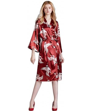 Robes Women Kimono Robes Nightwear Bride Sleepdress Sleepwear Satin Bathrobe Gown - Red - C31960YXC2T