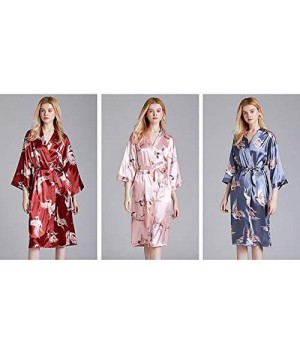 Robes Women Kimono Robes Nightwear Bride Sleepdress Sleepwear Satin Bathrobe Gown - Red - C31960YXC2T