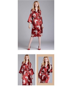 Robes Women Kimono Robes Nightwear Bride Sleepdress Sleepwear Satin Bathrobe Gown - Red - C31960YXC2T