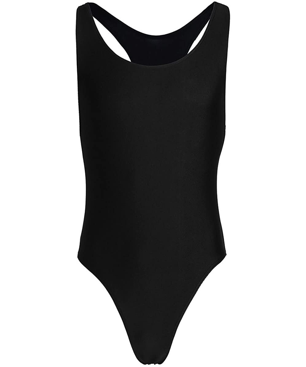 G-Strings & Thongs Men's Stretch One Piece Racer Back Thongs Bodysuit Swimsuit Leotard Singlet - Black - CJ18RC7KSRK