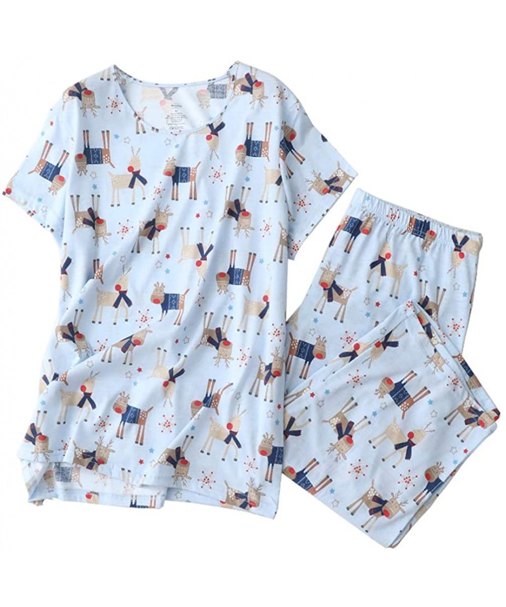 Sets Women's Cute Sleepwear Tops with Capri Pants Pajama Sets - Deer - C819EGQXNIH