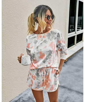 Sets Womens Two Pieces Tie Dye Pajamas Set Long Sleeves Pullover Tops Shorts Joggers Sleepwear Loungewear Orange Grey - CV19D...