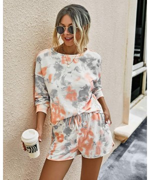 Sets Womens Two Pieces Tie Dye Pajamas Set Long Sleeves Pullover Tops Shorts Joggers Sleepwear Loungewear Orange Grey - CV19D...