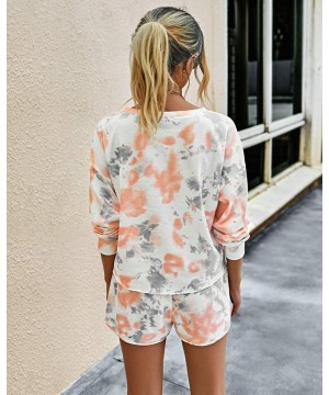 Sets Womens Two Pieces Tie Dye Pajamas Set Long Sleeves Pullover Tops Shorts Joggers Sleepwear Loungewear Orange Grey - CV19D...