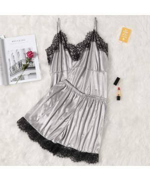 Sets Women's Lace Sleepwear Cami Top and Shorts Pajama Set Sexy Lingerie for Women Plus Size for Sex Pajamas - Gray - CI18ZWE...