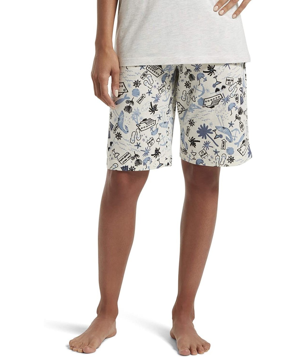 Bottoms Women's Printed Knit Bermuda Pajama Sleep Short - Off White - Beach Travel - CL193QISED8