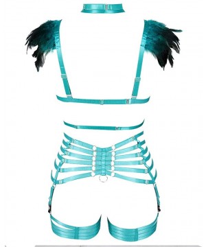 Garters & Garter Belts Women Feather Epaulette Harness Bra Strappy Full Body Caged Garter Belts Set Festival Rave Burning Man...