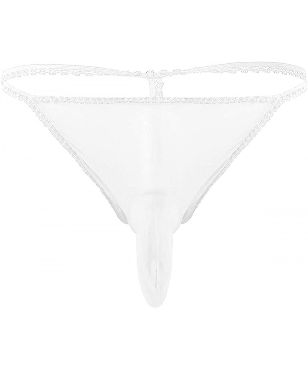 G-Strings & Thongs Mens Sheer Mesh Low Rise Bugle Pouch G-String Thong Bikini Briefs T-Back Panties Lingerie Underwear - Whit...