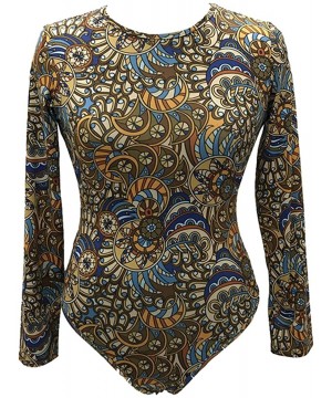 Shapewear Womens Print Long Sleeve High Neck Stretchy Bodysuit Jumpsuits Rompers - Sapphire Blue - CB12O4R8QCA