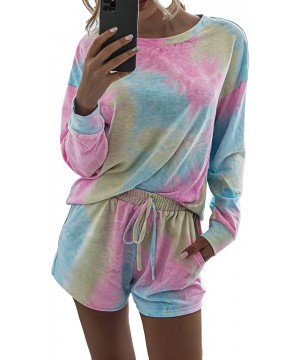 Sets Women Tie Dye Sweatsuit 2 Piece Long Sleeve Pullover Shorts Summer Loungewear Pajamas Set - 2-colorful - CT199I9CY50