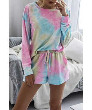 Sets Women Tie Dye Sweatsuit 2 Piece Long Sleeve Pullover Shorts Summer Loungewear Pajamas Set - 2-colorful - CT199I9CY50