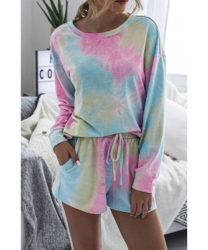 Sets Women Tie Dye Sweatsuit 2 Piece Long Sleeve Pullover Shorts Summer Loungewear Pajamas Set - 2-colorful - CT199I9CY50