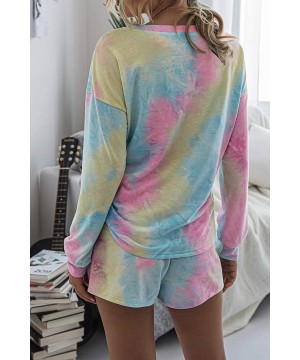 Sets Women Tie Dye Sweatsuit 2 Piece Long Sleeve Pullover Shorts Summer Loungewear Pajamas Set - 2-colorful - CT199I9CY50