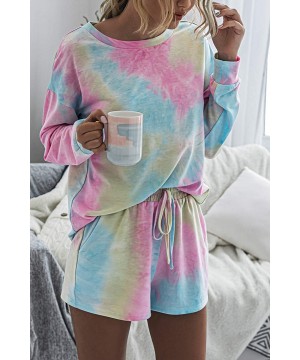 Sets Women Tie Dye Sweatsuit 2 Piece Long Sleeve Pullover Shorts Summer Loungewear Pajamas Set - 2-colorful - CT199I9CY50