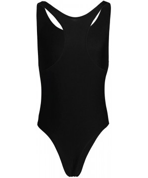 G-Strings & Thongs Men's Stretch One Piece Racer Back Thongs Bodysuit Swimsuit Leotard Singlet - Black - CJ18RC7KSRK