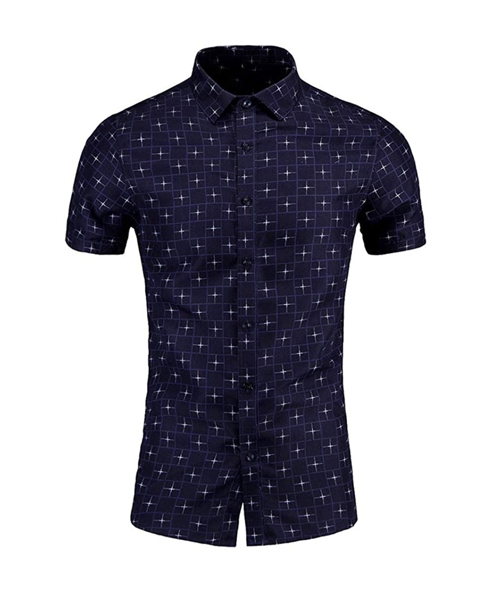 Trunks Men's Fashion Leisure Digital Print Stitching Shirt T-Shirt Blouse - Navy - CC195OYOM8C