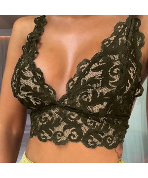 Tops Women Lingerie Corset Lace Flowers Bralette Bralet Bra Tank Cami Crop Underwear - Armygreen - CG18UKS5NCD