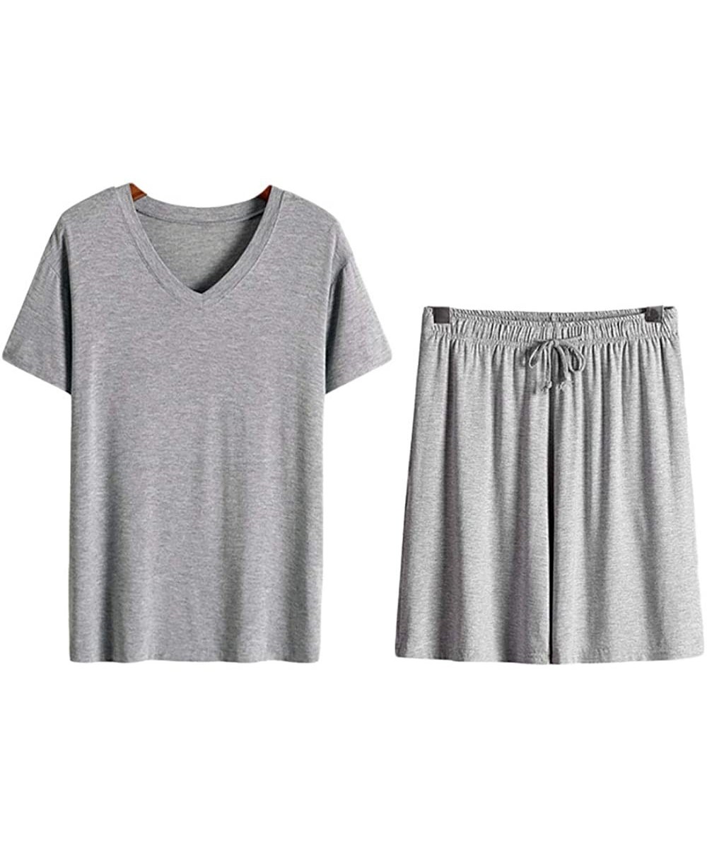 Sleep Sets Men's Short Sleeve and Shorts Pajama Set Sleepwear Lounge Set - Gray - CV1934I6ZT5