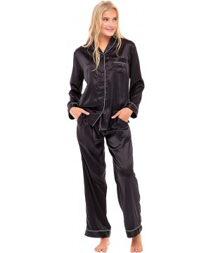 Sets Women's Satin Pajama Set- 2-Piece Long Sleeved - Black With Piping Hd - CY18ZH96WWN