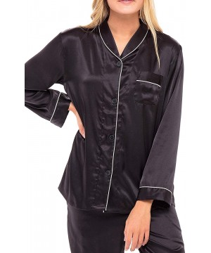 Sets Women's Satin Pajama Set- 2-Piece Long Sleeved - Black With Piping Hd - CY18ZH96WWN