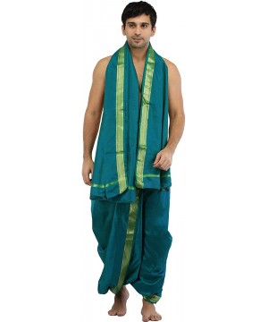 Sleep Sets Ready to Wear Dhoti and Angavastram Set with Woven Golden Border - Colonial Blue - CB18U5TE0NG